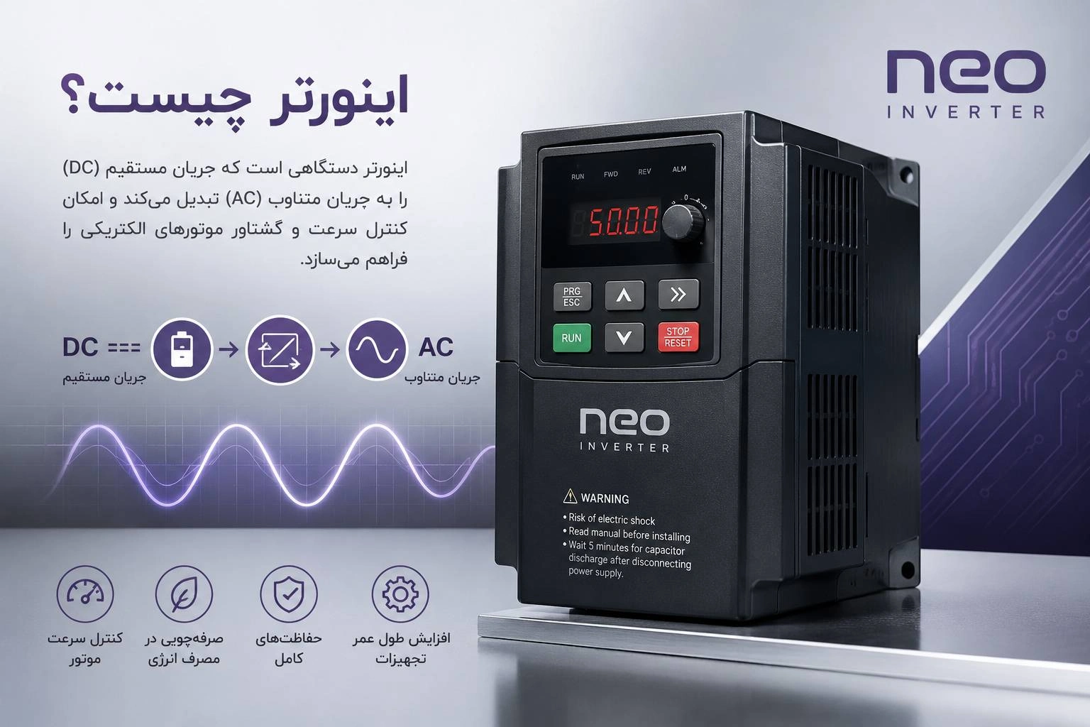 اینورتر چیست؟ راهنمای کامل عملکرد، کاربردها، مزایا و انواع اینورتر صنعتی